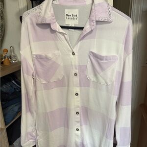 New York Laundry Purple and White Checkered Blouse